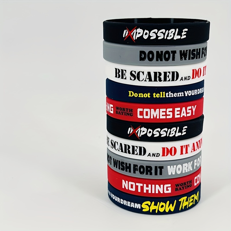 

5 Pcs Sports Inspirational Quotes Pattern Silicone Bracelet Gift, Wrist Strap, Birthday Gift, Holiday Gift