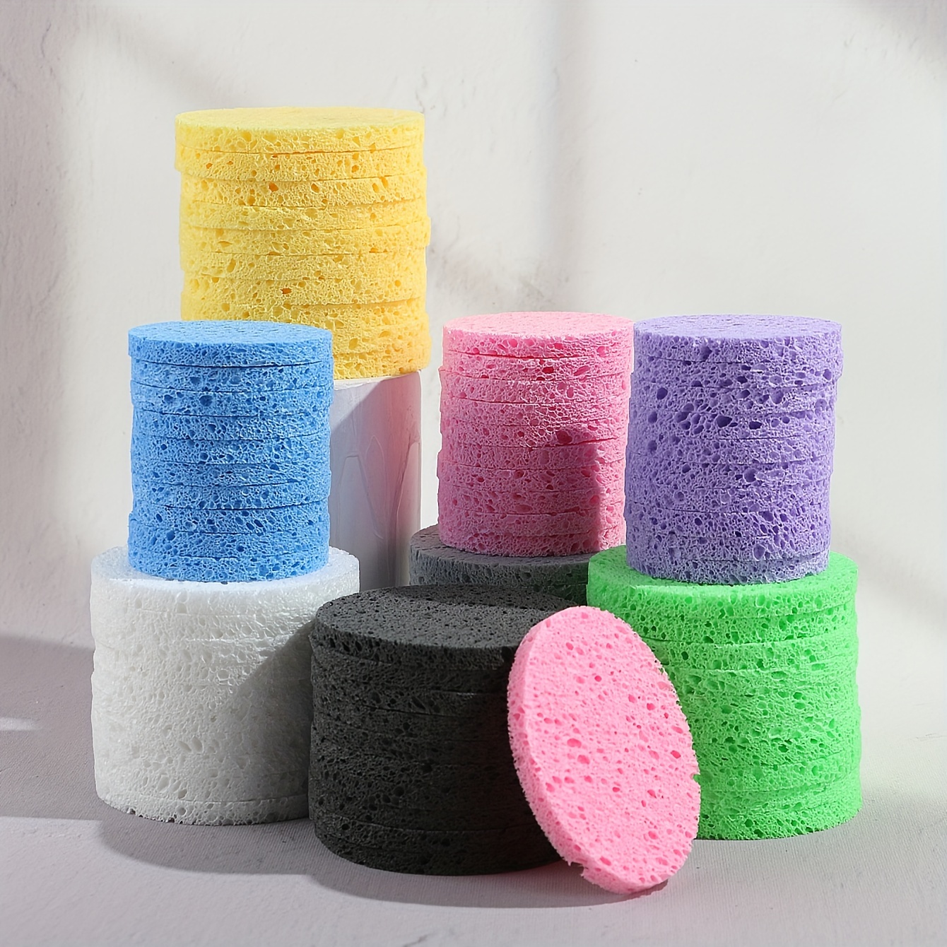 

10pcs Facial Sponge For Daily Cleansing And Exfoliating - Reusable Puff Style Round Pads For Removing Dead Skin, Dirt, And Makeup