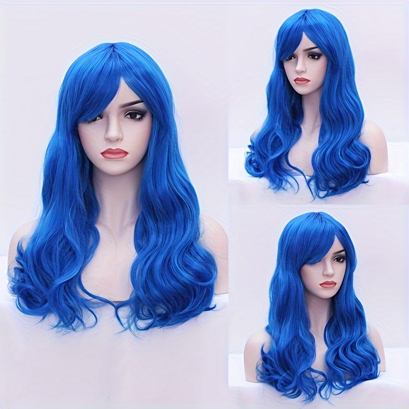 

Clasp 60cm Dark Blue Long Curly Hair Big Wave Wig, For Holiday Parties Cosplay Use