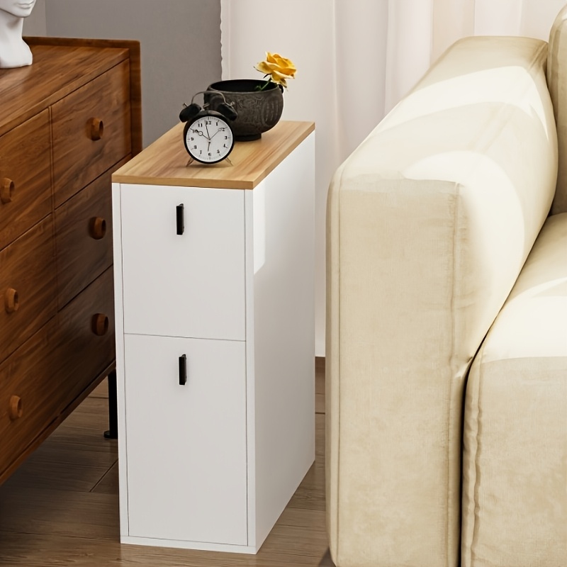 TEMU Mesa Auxiliar Estilo de Madera Blanca con Cajón Deslizante, Almacenamiento de 2 Niveles, Mesa de Pie para Dormitorio o Sala, 68x51x25cm, Armario
