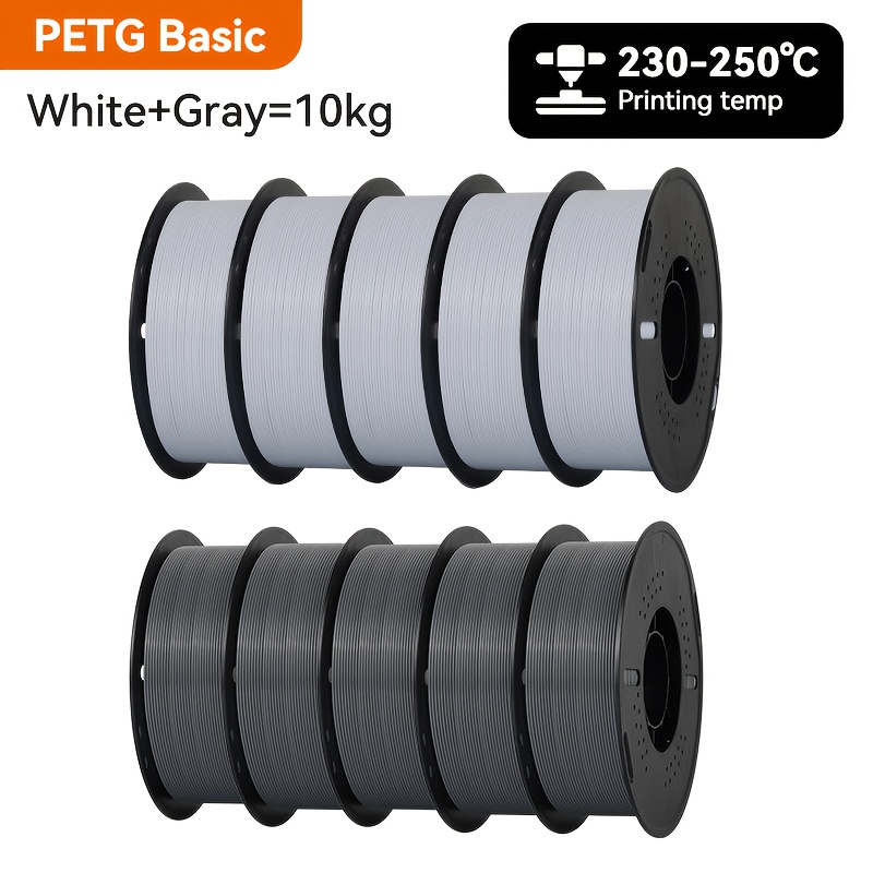10kg/10 Rolls Petg 3d Printer Filament Compatible For 99% Fdm Printers, 1kg Spool (2.2 Lbs) Per Roll, Suitable For Diy,, Hobbyists & For 3d Printing, Reliable Petg Thermoplastic For Fdm Machines