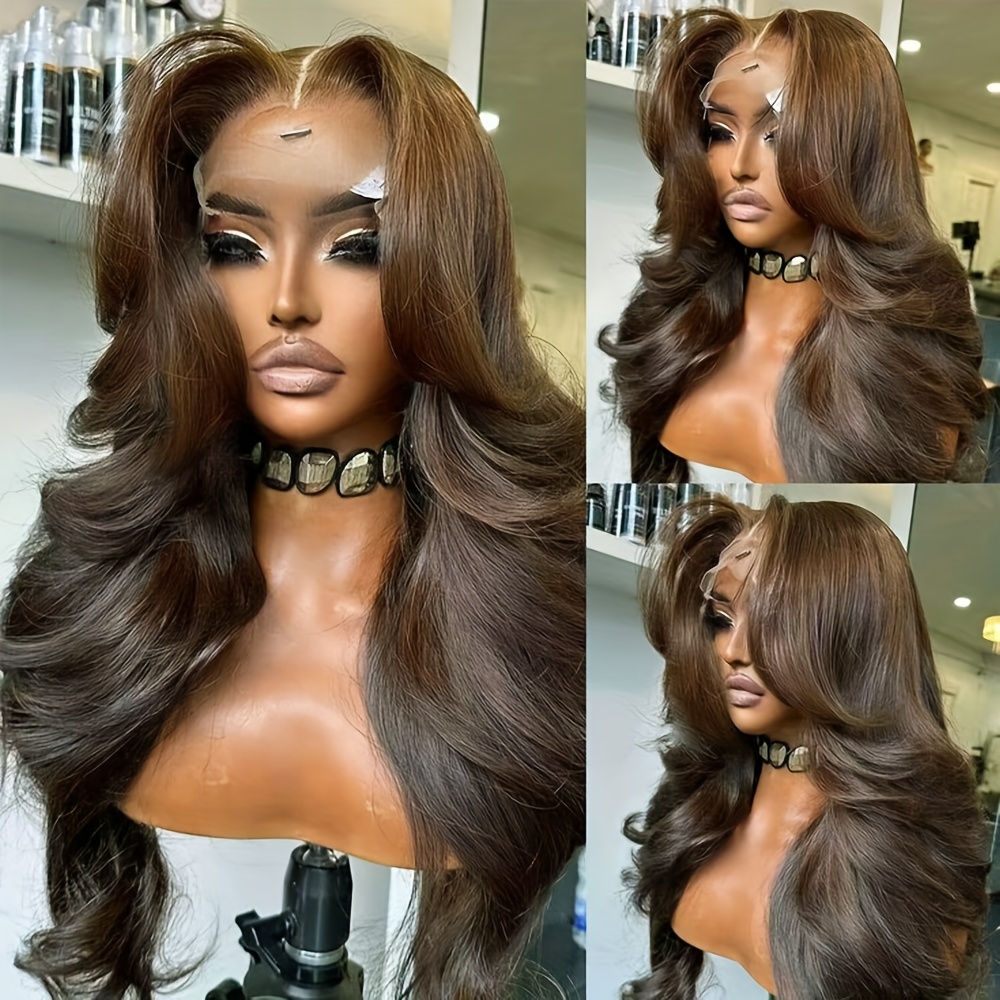 26 inch brown body wave lace front wig synthetic hair heavy  display picture 1