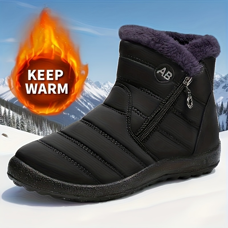Image of New Winter Women's Warm Mid-calf Side Zipper Boots, Fleece Lined, Lightweight Soft Boots, Women Shoes