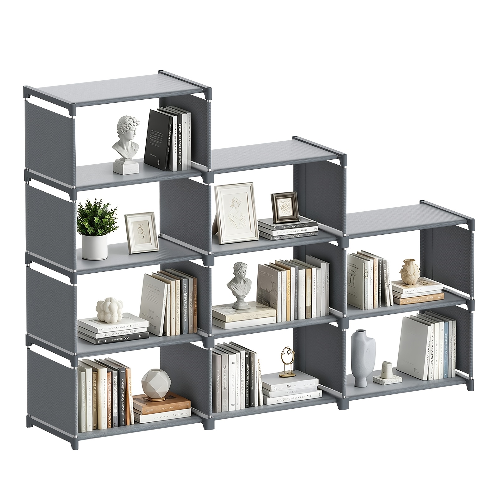Image of Staircase-shaped Floor-standing Bookshelf, Open-style Household Storage Rack For Items, Scattered- Storage Stand, Suitable For Living Room, Bedroom And Study. In White And Gray Color Options.