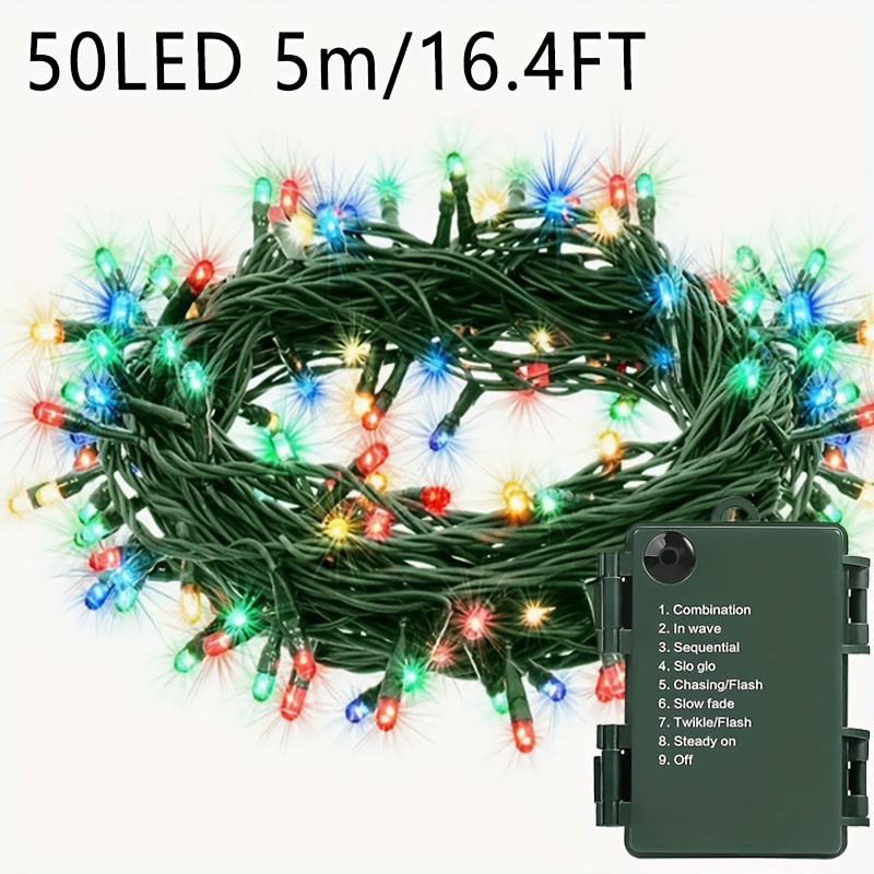 TEMU Guirlande Lumineuse de Noël d'Extérieur à Foncé, Fonctionne sur Piles, IPX6, 8 , /68/100 LED, Guirlande Multicolore à Piles, Guirlande d'Arbre