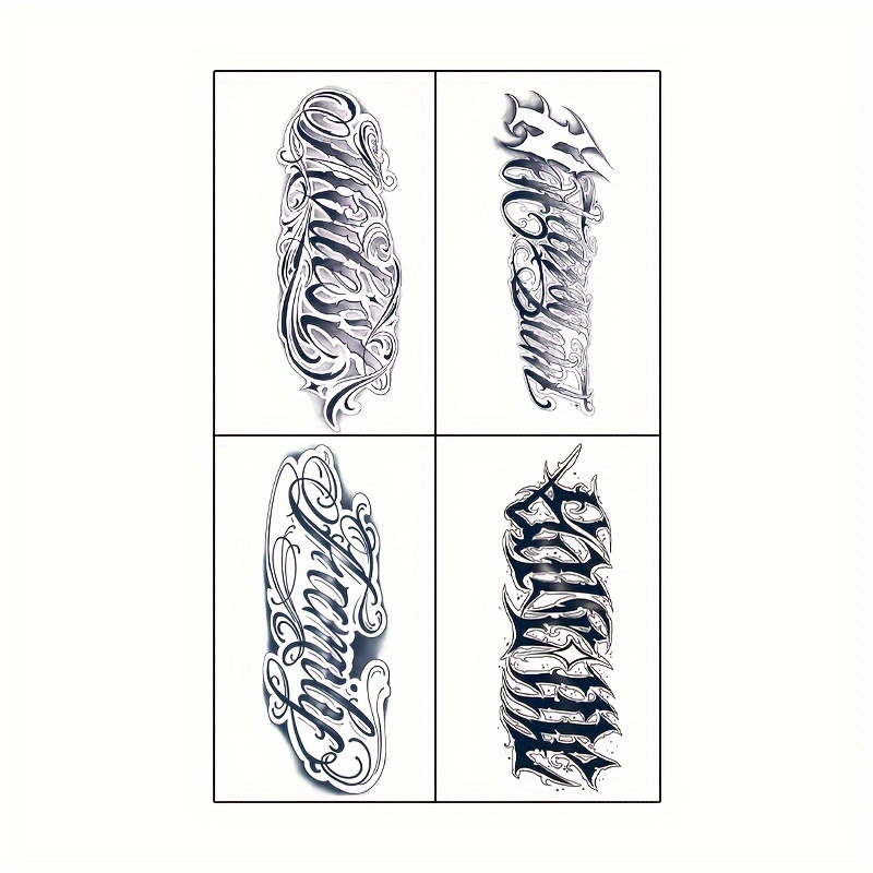 4pcs Waterproof & Sweatproof Herbal Temporary Tattoo Stickers - Elegant Cursive, Intricate Designs, Lasts 1-2 Weeks, Ideal For Family & Personal Messages