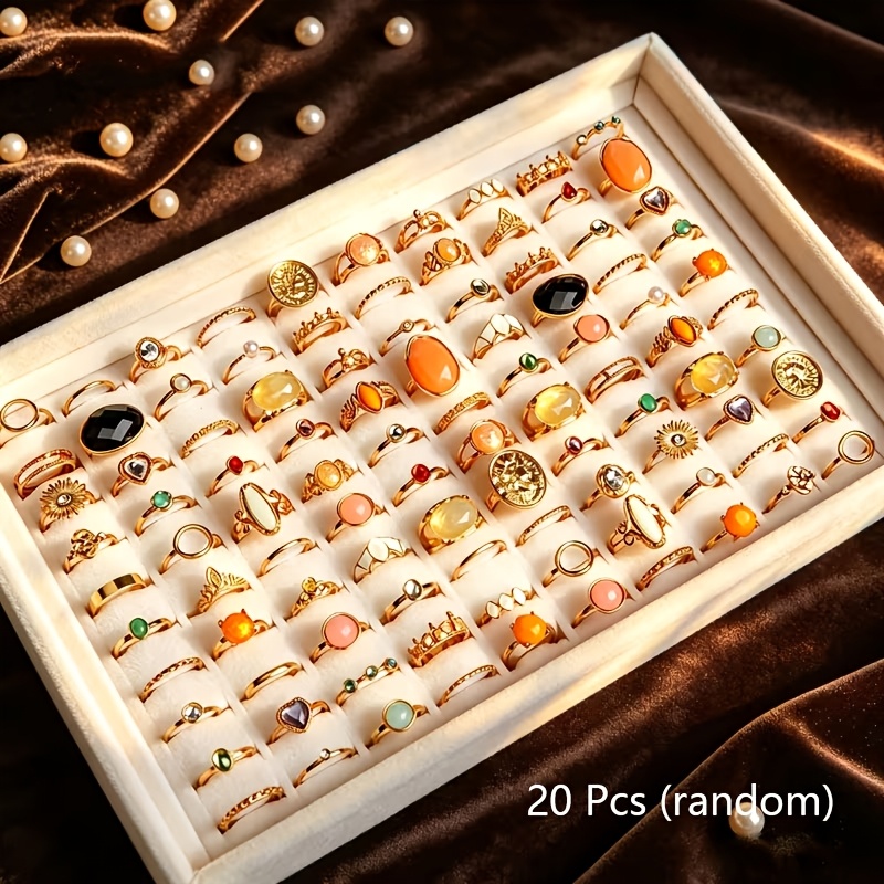 TEMU 20pcs Multi-element Women's Rings Elegant Luxurious Mixed Style Band Party Vacation Daily Wear Finger Jewelry Fashion Jewelry Gift Random Style