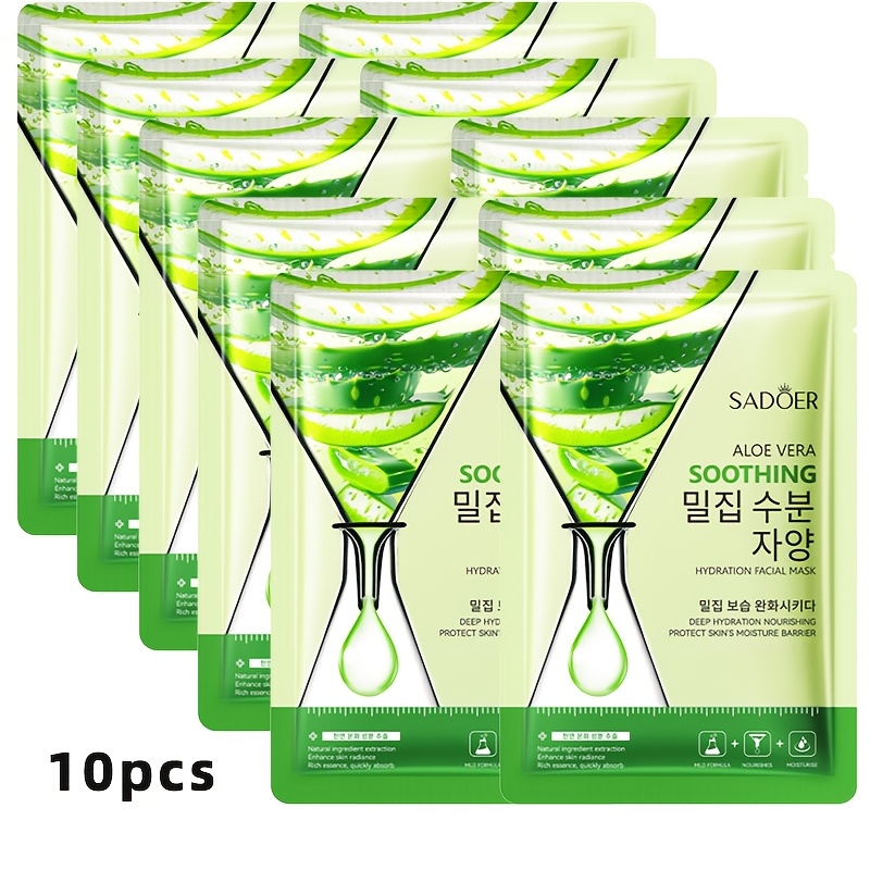 Image of 10 Sheets Sadoer Aloe Vera Hydrating Facial Masks, Collagen Niacinamide Infused, Moisturizing Softening Non-greasy Easy , For Types Unisex Adults, Wedding Party Favors Holiday Essentials