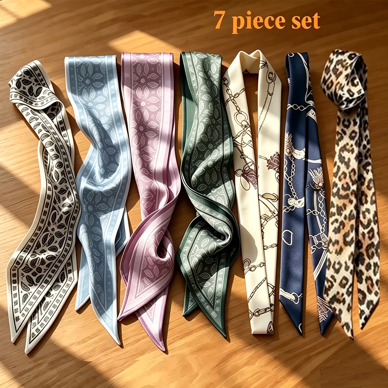 TEMU 7pcs Set Of Printed Headbands, Long Hair Ties That Hung On Bags, Fashionable Hair Accessories With Versatile Uses Suitable For