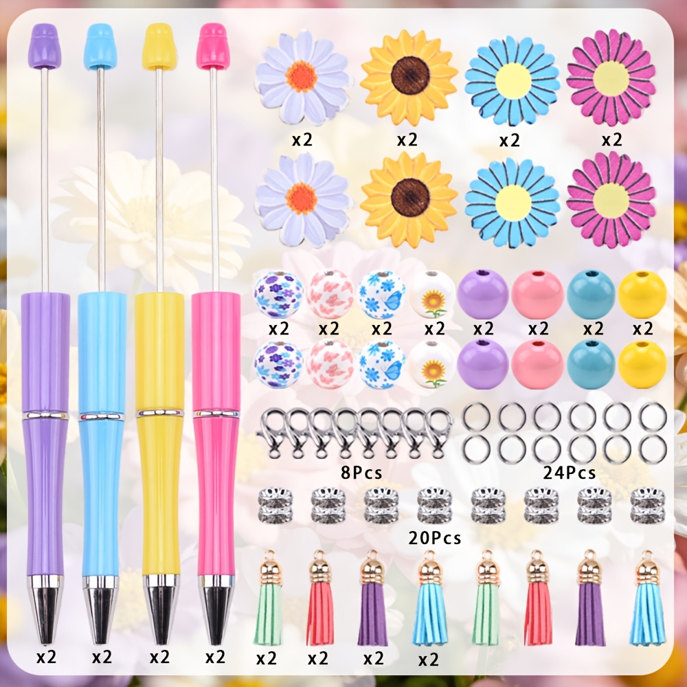 TEMU 8 Sets de Pendentifs Colorés en Silicone de Marguerite Brisée, Perles d' et de Fleurs, Chiffons, Ensemble de Stylos, Parfait pour la Création de