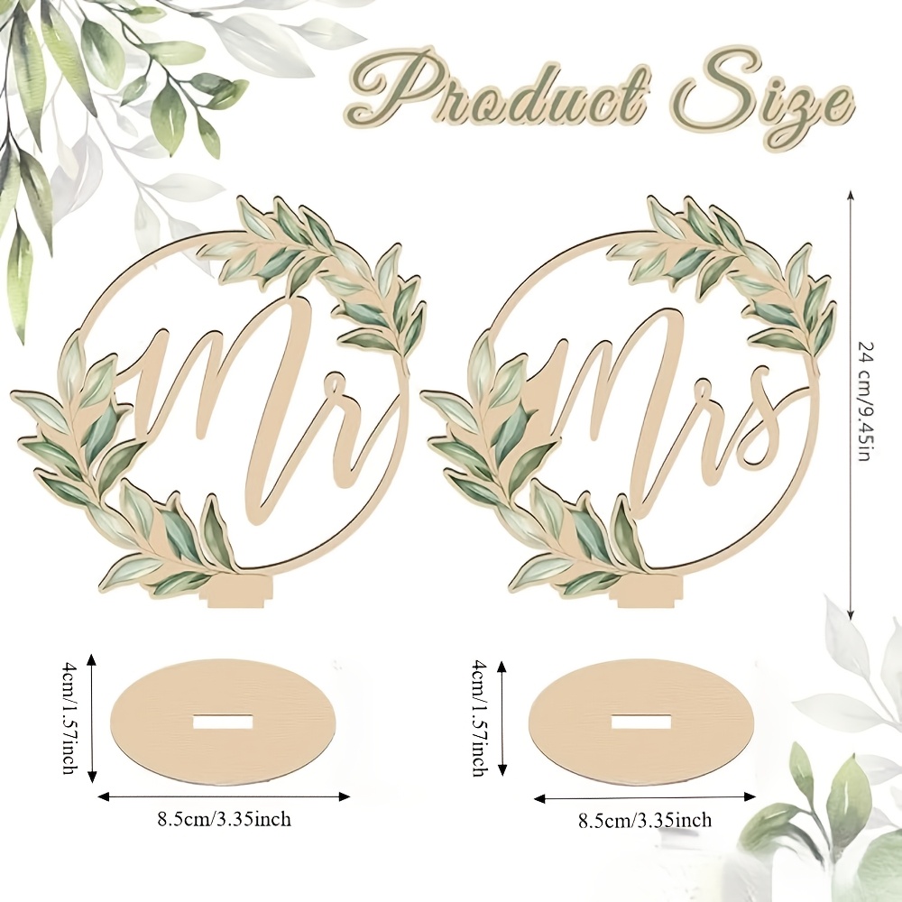 Image of 2 Pack Mr And Mrs Rustic Wooden Decor With Fresh Eucalyptus Leaves, Perfect For Wedding Party Table Centerpieces And Dessert Table Decor, Full Of Natural Atmosphere
