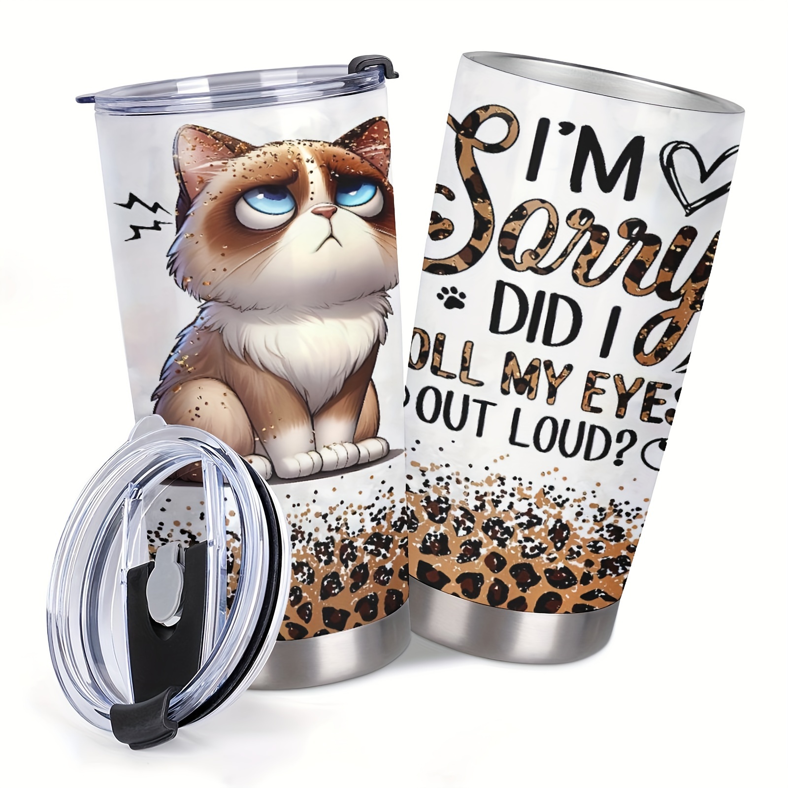 

Funny Cat Lover's 20 Oz Stainless Steel Tumbler With Lid - Angry Cat Coffee Mug, Perfect For Office & Home Use, Dishwasher Safe