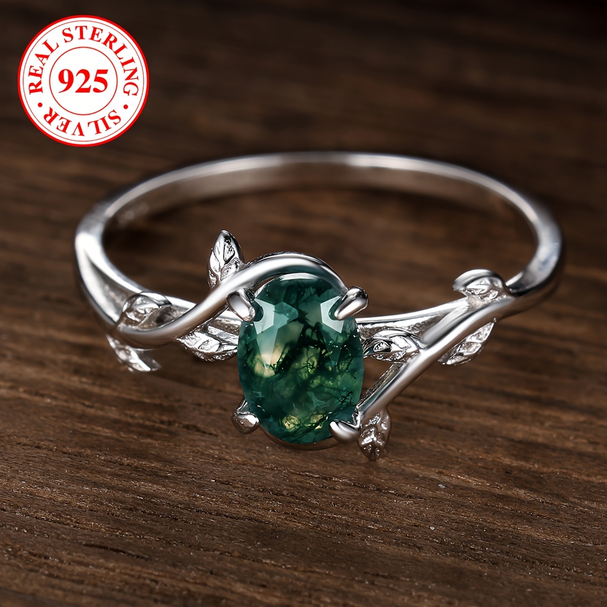 S925 Sterling Silver Cocktail Ring with Green Chalcedony Gemstone