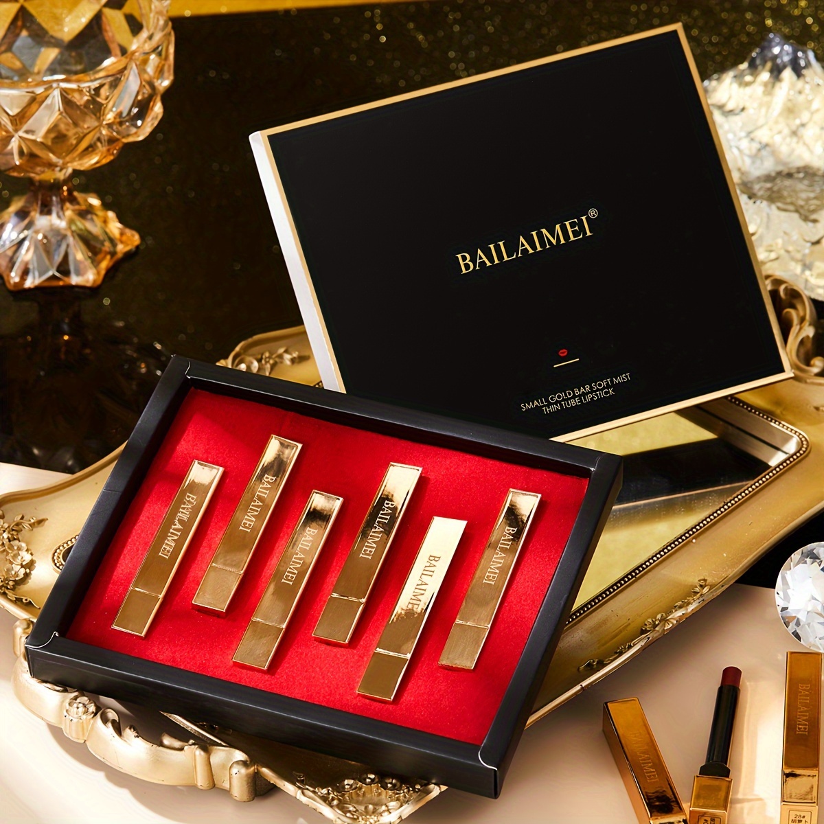 

6-piece Berry Shade Lipstick Set - Matte Finish, Long-lasting Waterproof Formula, Perfect Valentine's Gift In Elegant Gold Box