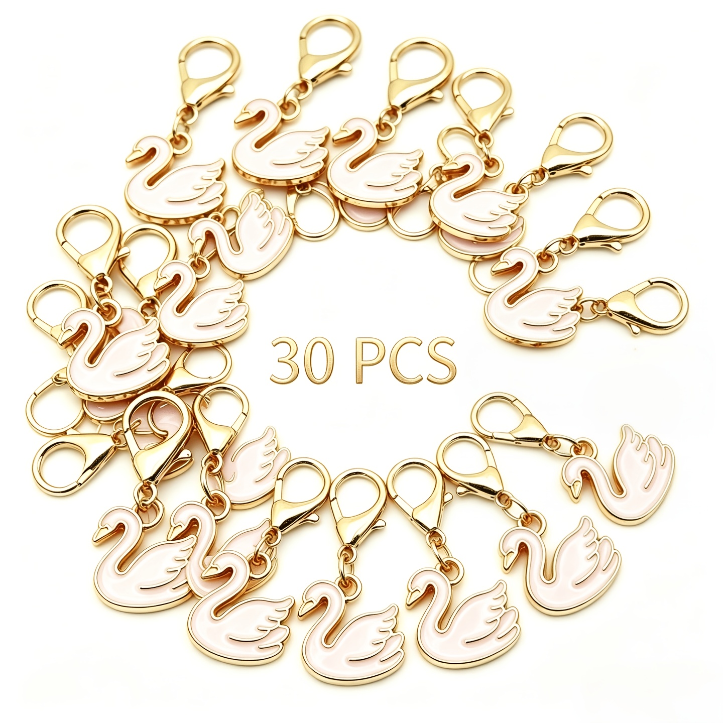 TEMU Plat 2D, 30pcs Porte-clés Cygne Blanc à Fermoir , Breloques Cygne Émaillé pour Sac à Dos, Pendentifs Élégants pour Ados, Cadeaux de Rentrée