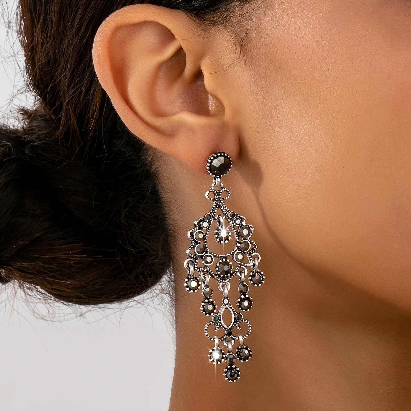 Image of 1 Pair Vintage Elegant Rhinestone Tassel Earrings Women's Holiday Birthday Date Party Vacation Shopping Daily Additions