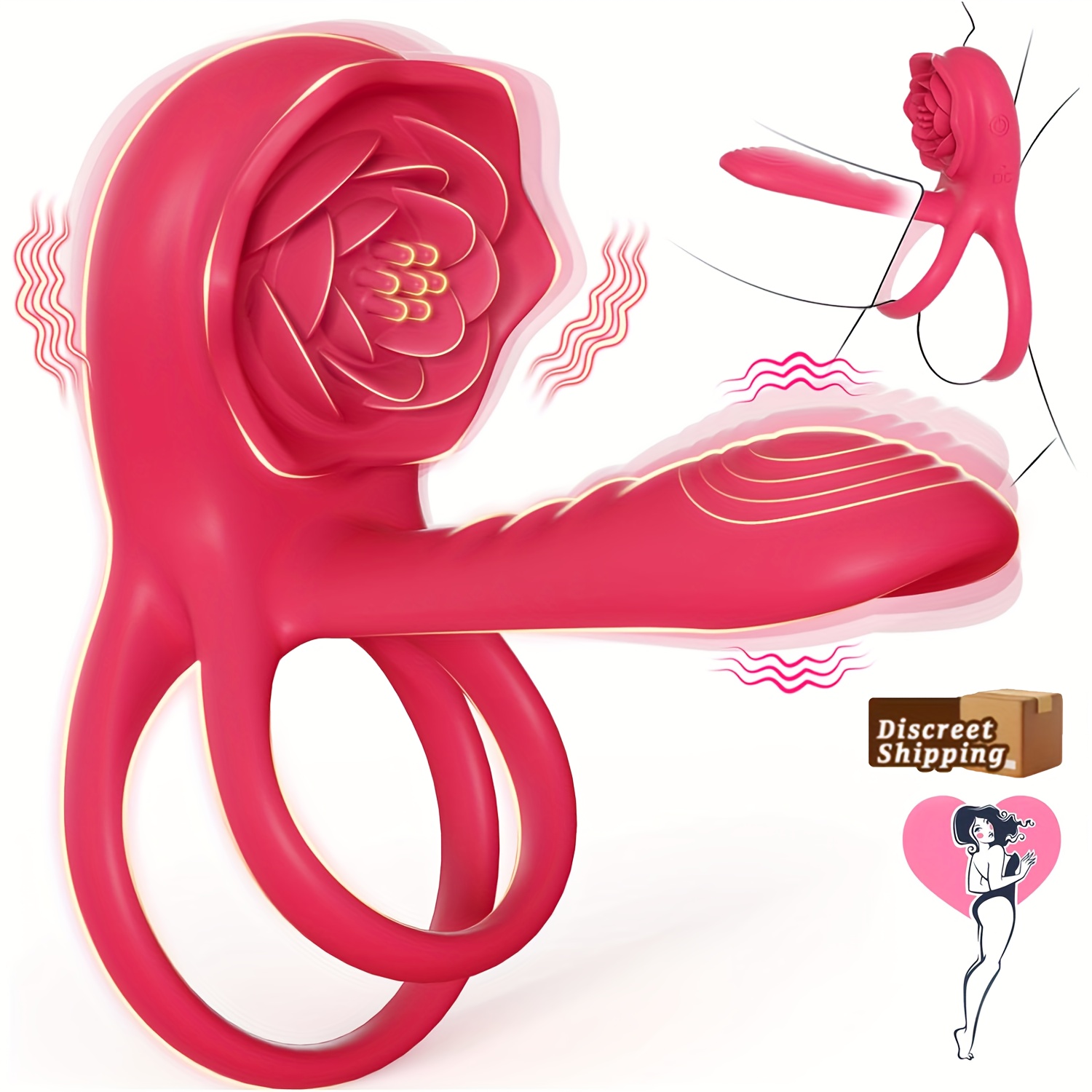 Vibrating Rooster Ring with Rose * Stimulator-* Sleeve * for Couples, Adult  * Toy for MenWomen, Male & Female Couples' Toy with G-Spot * Stimulation