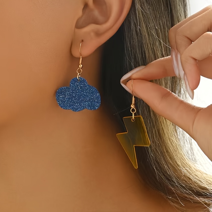 TEMU 1 par de aretes colgantes de moda para mujer, aretes de acrílicos asimétricos y brillantes con y para uso diario, vacaciones, fiestas y regalos