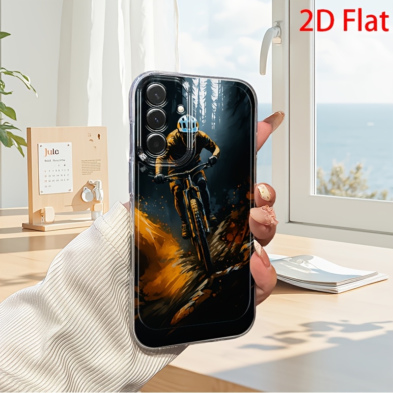 TEMU Phone Case: 2d Flat Mountain Biker Phone Case, Suitable For Galaxy A03s A04 A05s A06 A07 A13 A14 A15 A16 5g A17 A22 A23 A24 A25 A26 A32 A34 A35