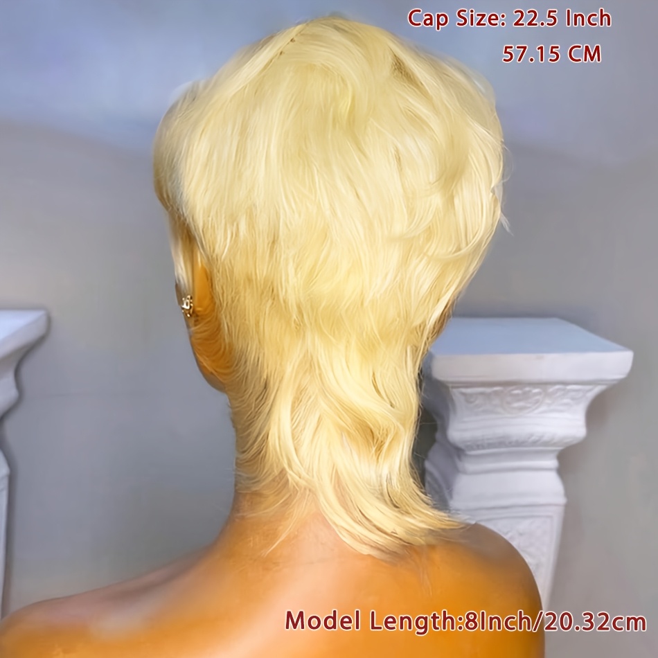 Image of Usexy Women' Short Bob Wig Human Hair Mullet Wig Suitable For - 613 Blonde Color, None Lace Front Wig With Bangs, Elastic Base, Full Machine-made Straight Hair Wig For & Daily Wear, Suitable For