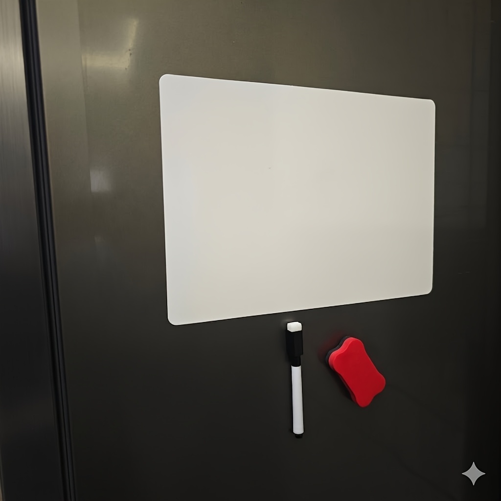 TEMU 1 Set Of Blank Magnetic Refrigerator Calendar, Magnetic Whiteboard Pen And Magnetic Blackboard Eraser, All Adsorbed On The Refrigerator Surface