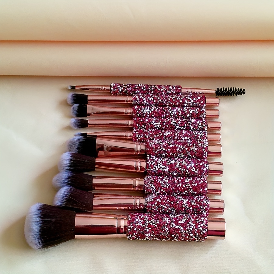 

10 Ladies' High-end Pink Handmade Custom Diamond-wrapped Makeup Brush Sets For Beginners To Draw A Of Makeup, Halloween Day Cosmetics, Suitable For Christmas, Day, Labor Day, , Thanksgiving Gifts.