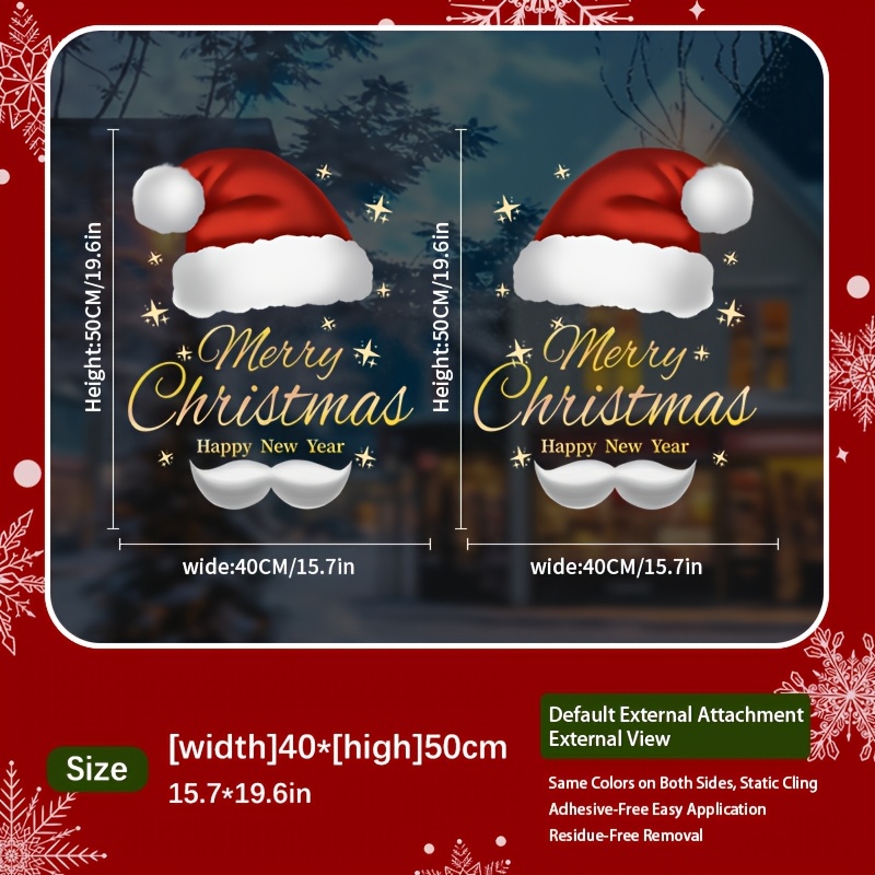 Image of A Set Of 2 Christmas Stickers For Festive Decoration, Including 2 Santa Hat Stickers For Decorating Glass Windows