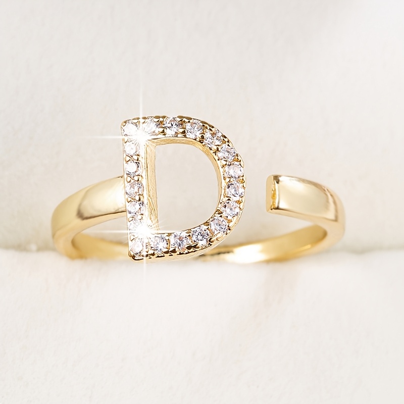 Adjustable Letter Open End Women's Ring Golden Plated