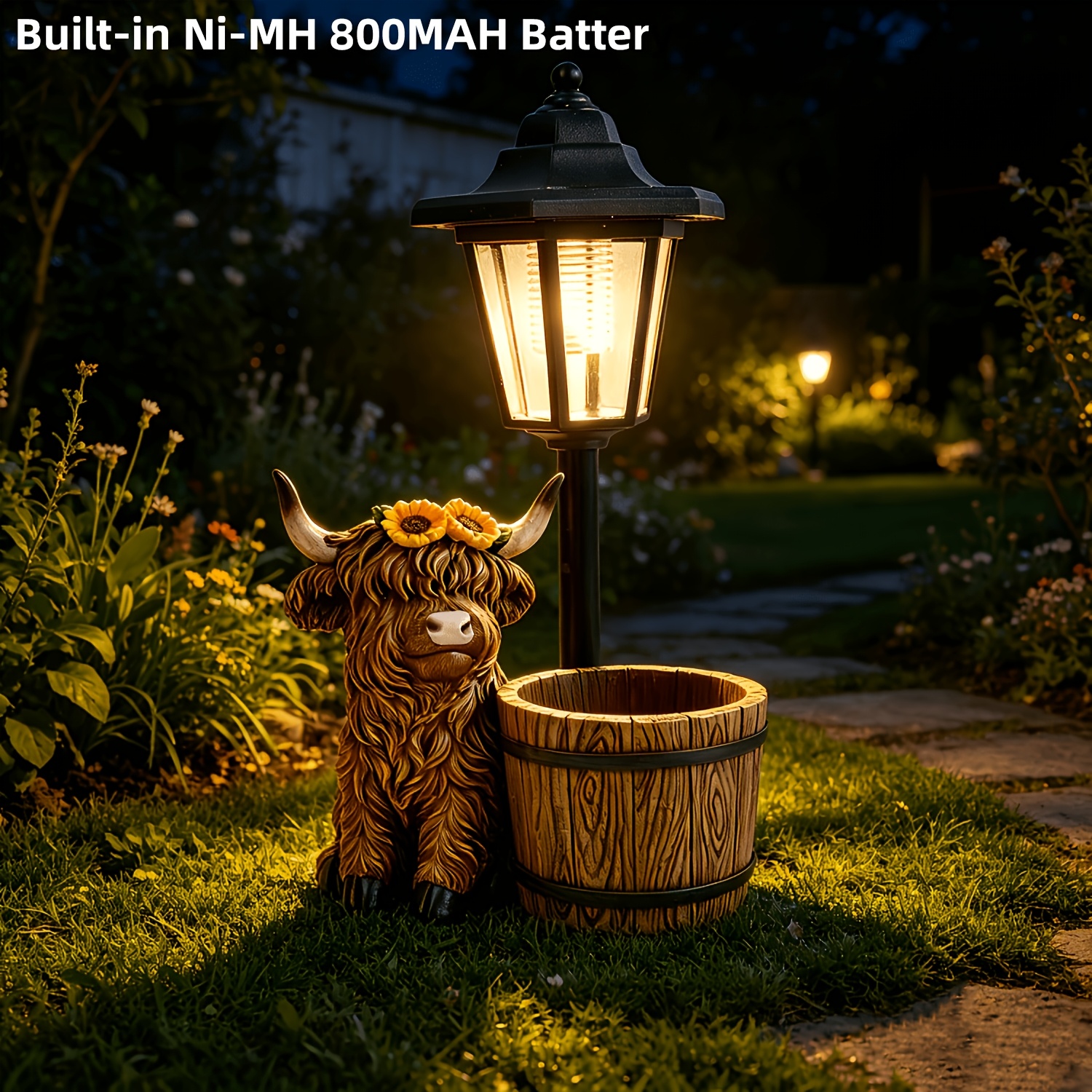 TEMU Otdecor 1pc Solar-powered Highland Cow Outdoor Statue Light, , Rustic Animal Garden Decor, For Outdoor Garden, Yard & Patio. Its Soft Gentle