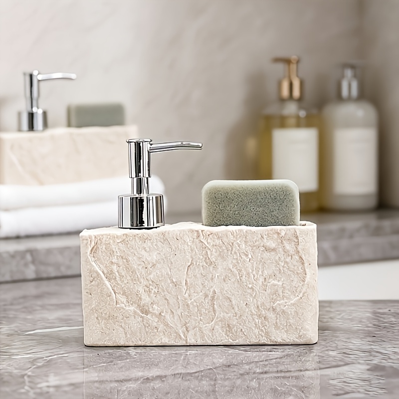 TEMU Bathroom Marble Texture Soap Dispenser Resin Material Refillable Lotion Press Bottle Modern Soap Dispenser Storage Bottle Suitable For Bathroom