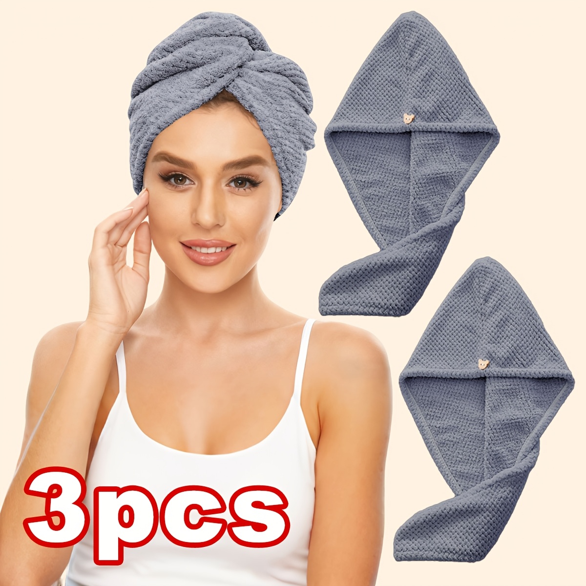 TEMU 3 Pezzi Set Asciugamano per Capelli in Microfibra, Cuffia Morbida per Asciugatura, Asciugamano per Capelli Unico per Bagno, Asciugamano Super
