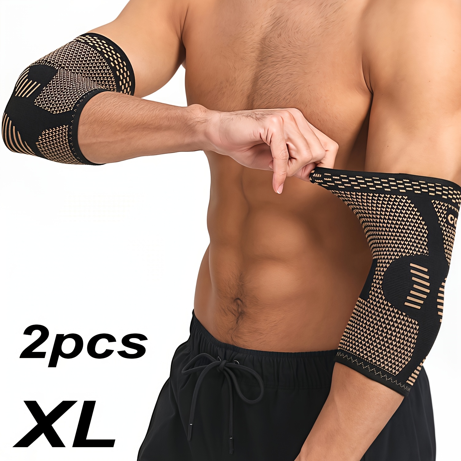 Image of 2pcs Copper Fiber Elbow Brace Compression Sleeves For , Arm Elbow Support For Tennis, Golfer, , Weightlifting, Fitness