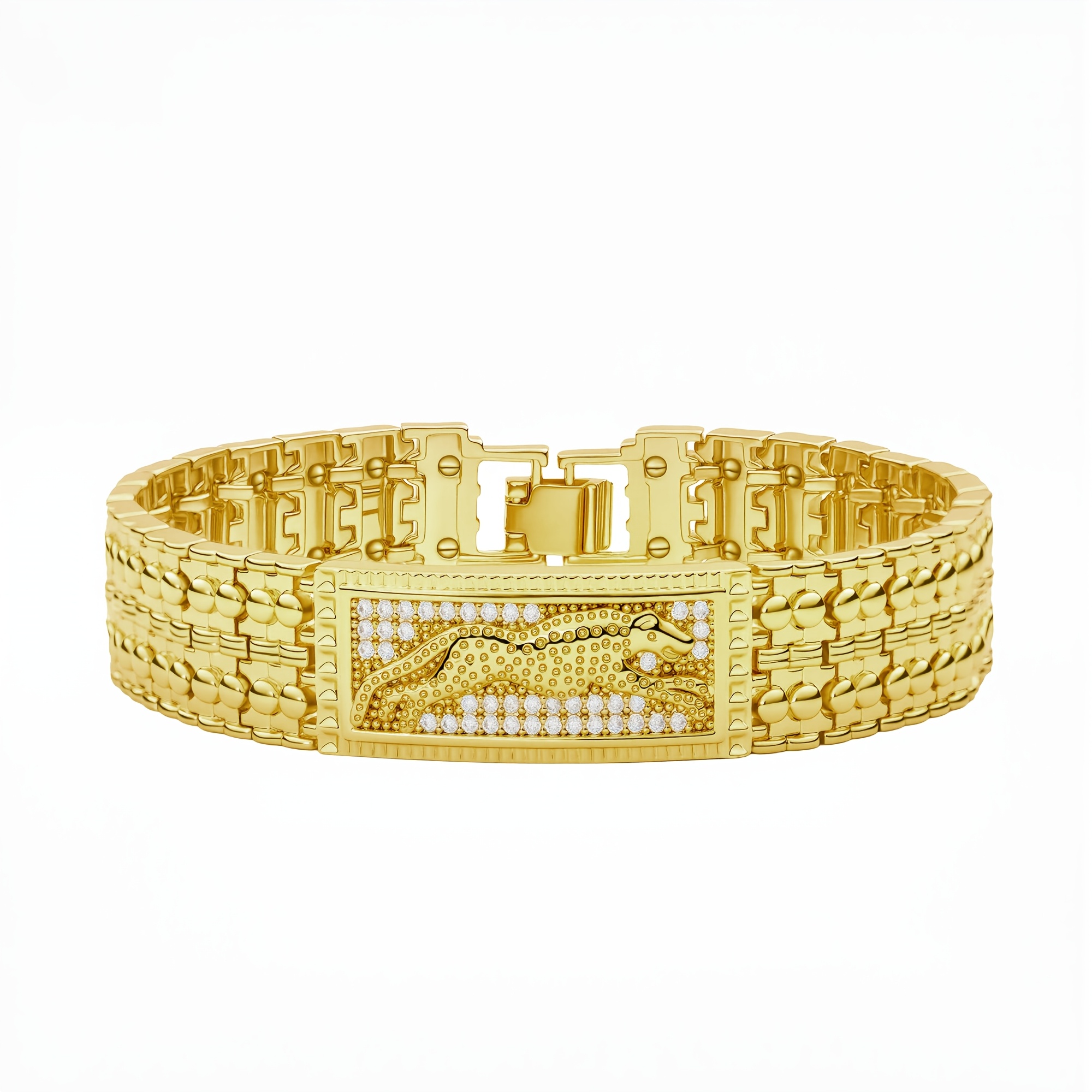 Image of 1pc Luxurious And Stylish 18k Gold Plated-plated Copper Bracelet With Leopard And Synthetic Cubic Zirconiaia, An Exquisite Fashion Bracelet Essential For Daily Men And Women