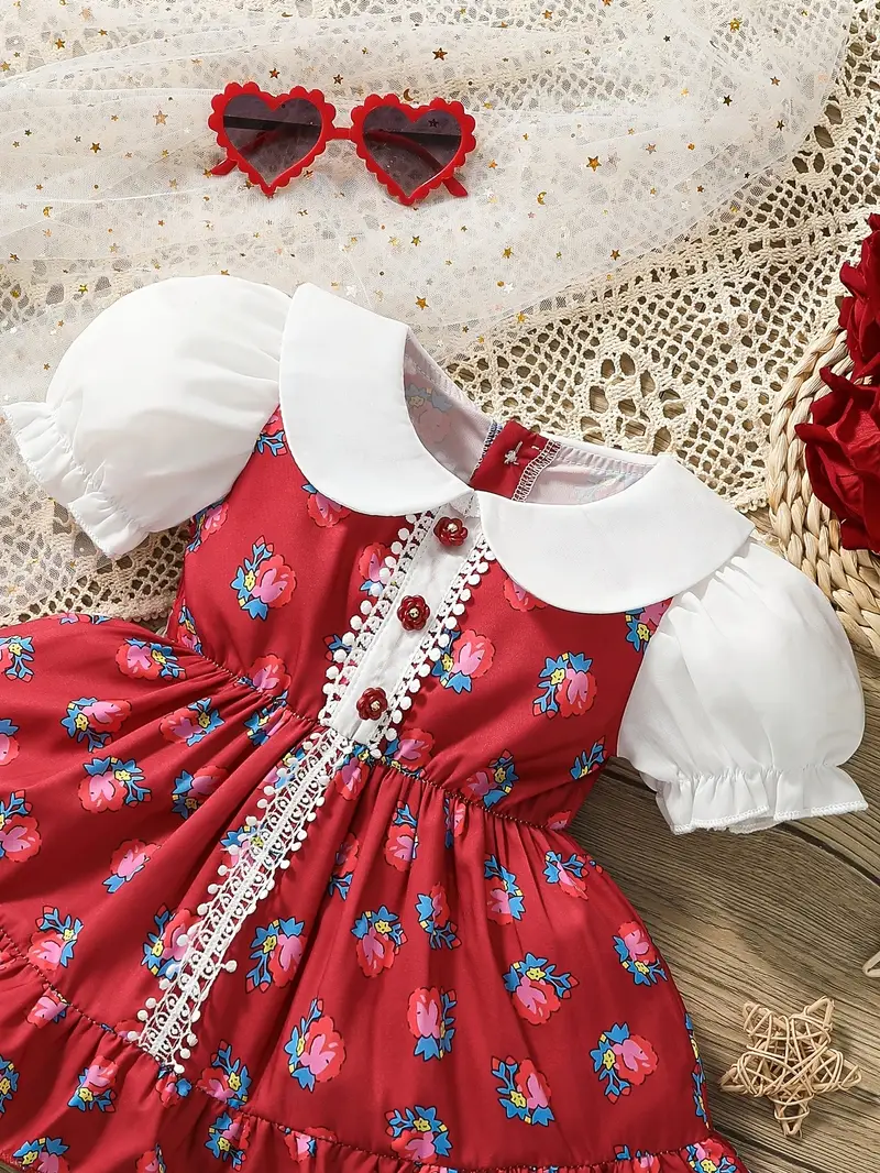 red lace peter pan collar dress Zara - Plaid Dress With Heart Lace Trim - Red - 1 Years (33,9 Inches)