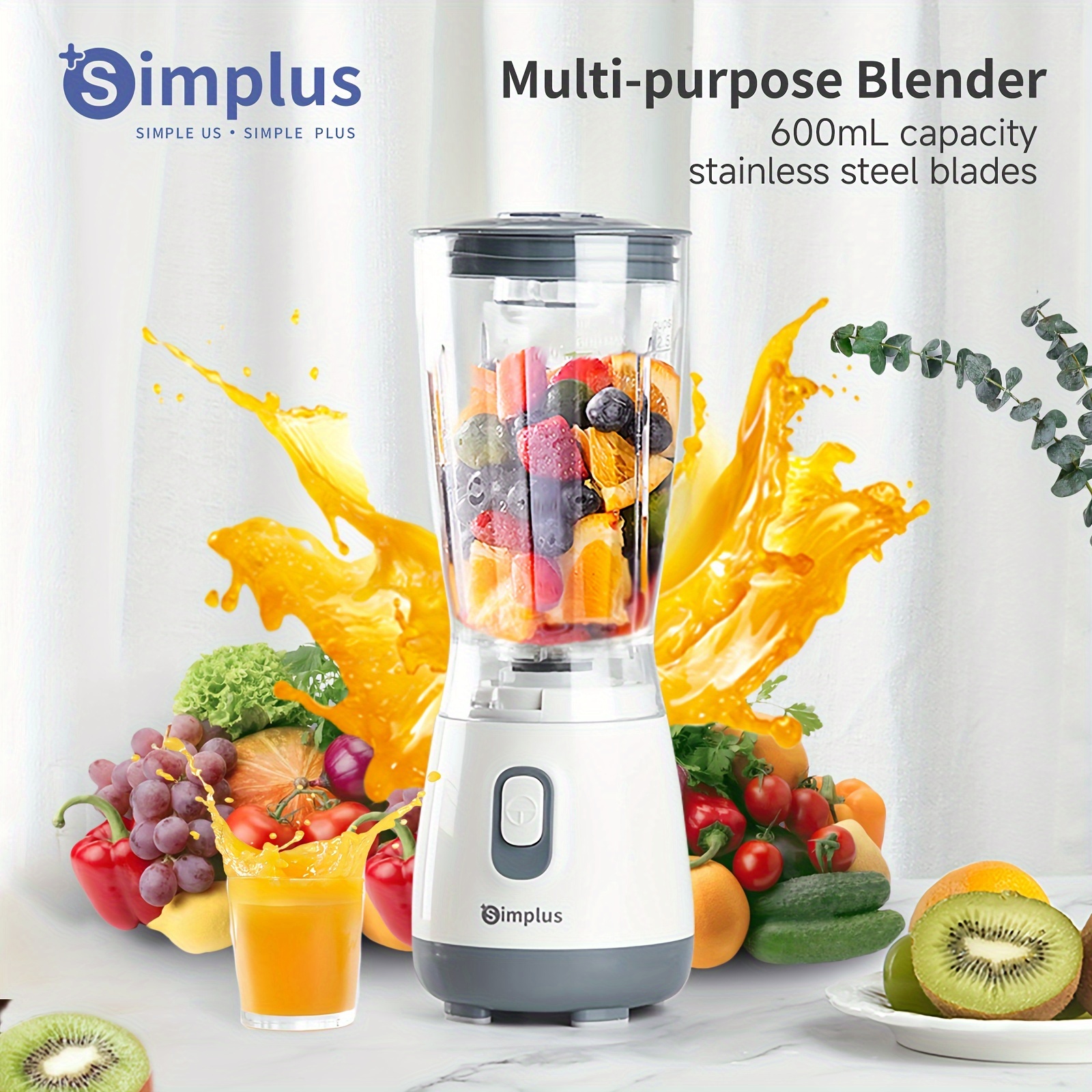 

Simplus Easy-clean Blender For & Shakes - Professional Countertop Mixer With One-button Start, Ideal For Ice & Drinks, 110v-130v