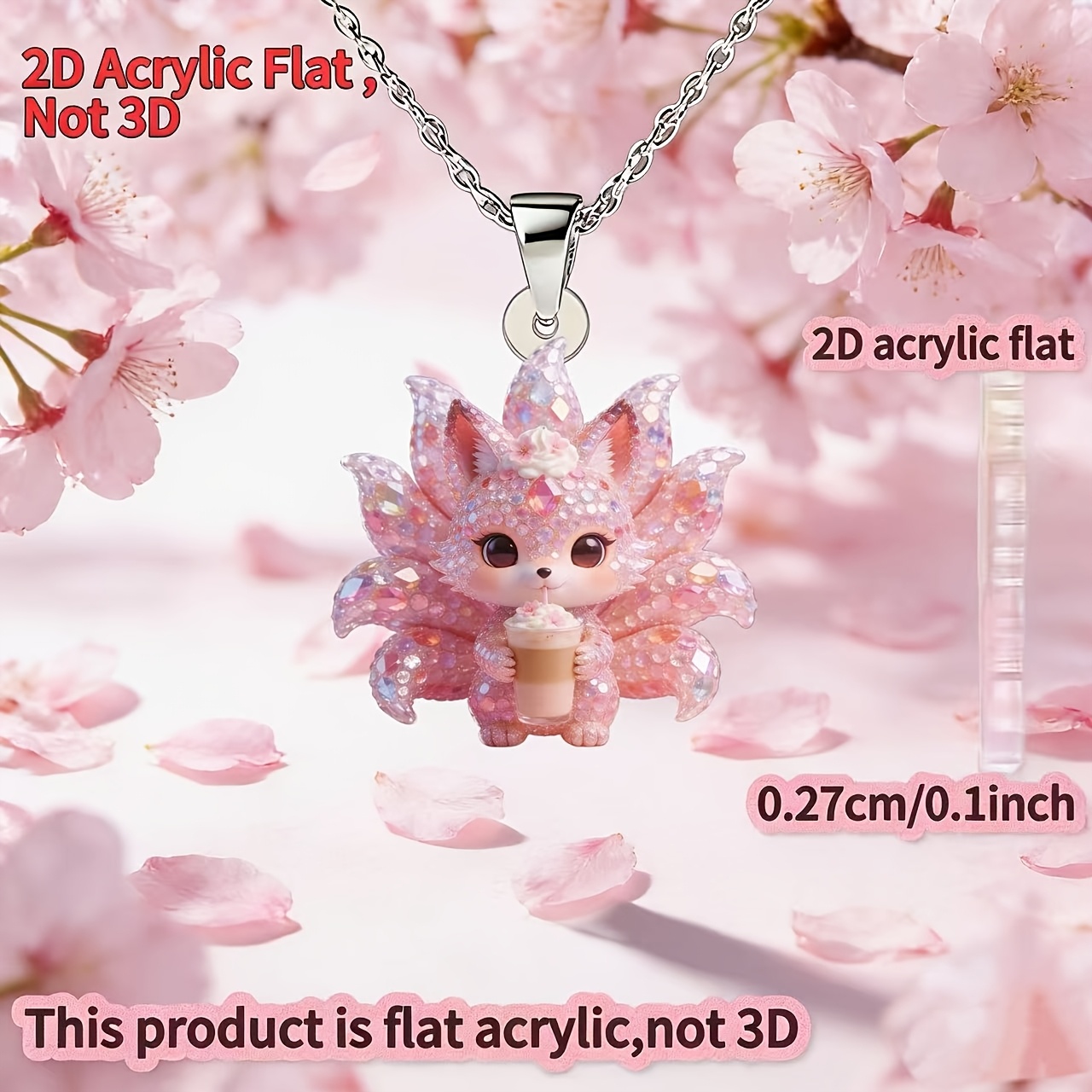 Women's Cute Little Fox Acrylic Pendant Necklace, Gift Idea