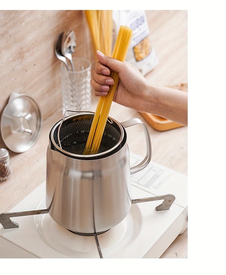   stainless steel multi functional oil filter pot with frying basket strainer   kitchen essential details 12