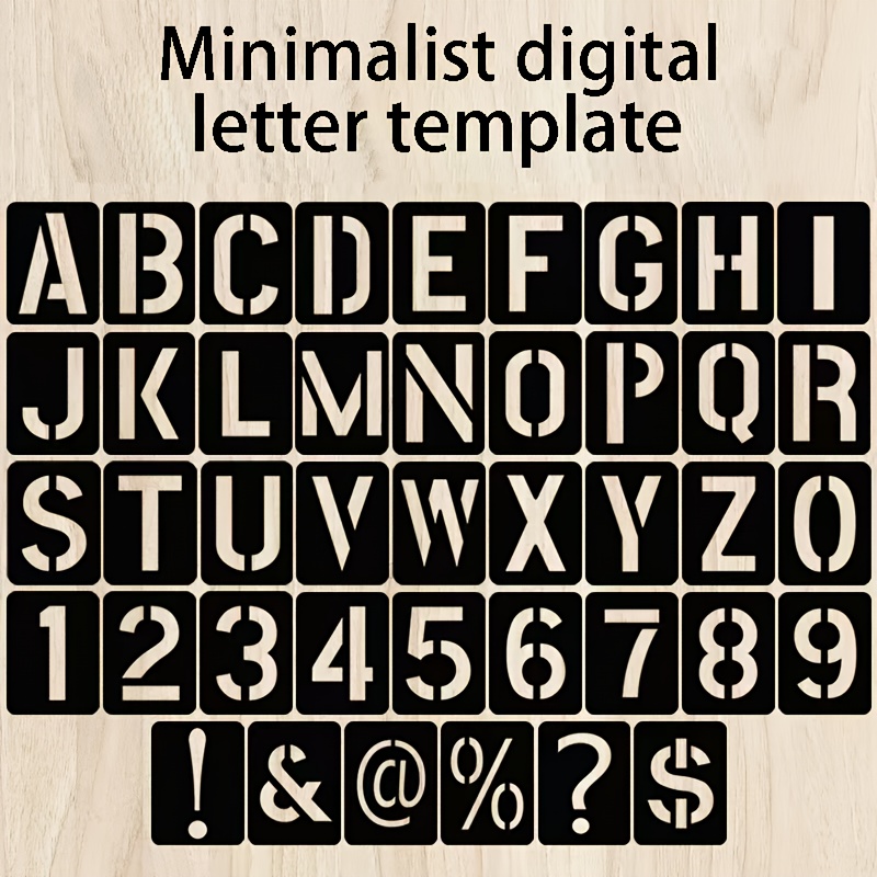 E-shop Schwarze PP-Kunststofflineal, 42 Blätter mit Zahlen, Buchstaben Symbolen, Hohl-Schablonen zum Nachzeichnen Sprühen. Ideal für