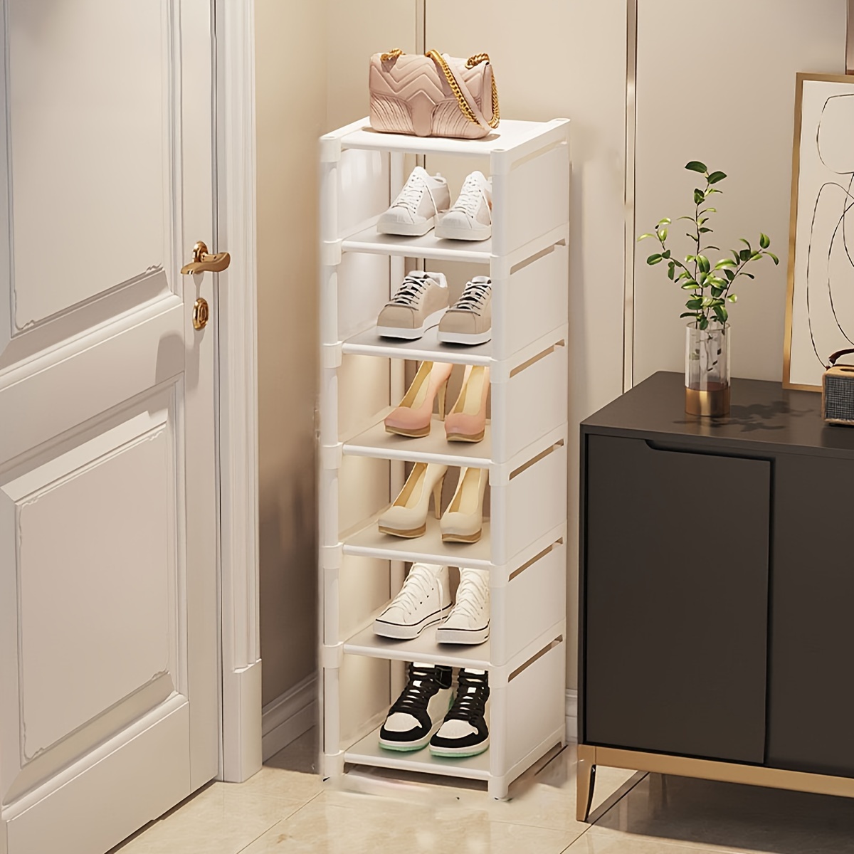 Schuhregal Mit 8 Etagen, Weiß – 45,7x25,4x147,7 Cm, Verstellbar, Für Bis Zu 22 Paar Schuhe, Schmal