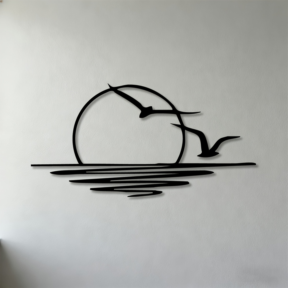 TEMU 2d Flat, 1pc, 2d Plane, Wall Sculptures, Sunset With Metal Wall Art, Living Room, Bedroom, Office, And Bathroom Decoration, 2d Flat