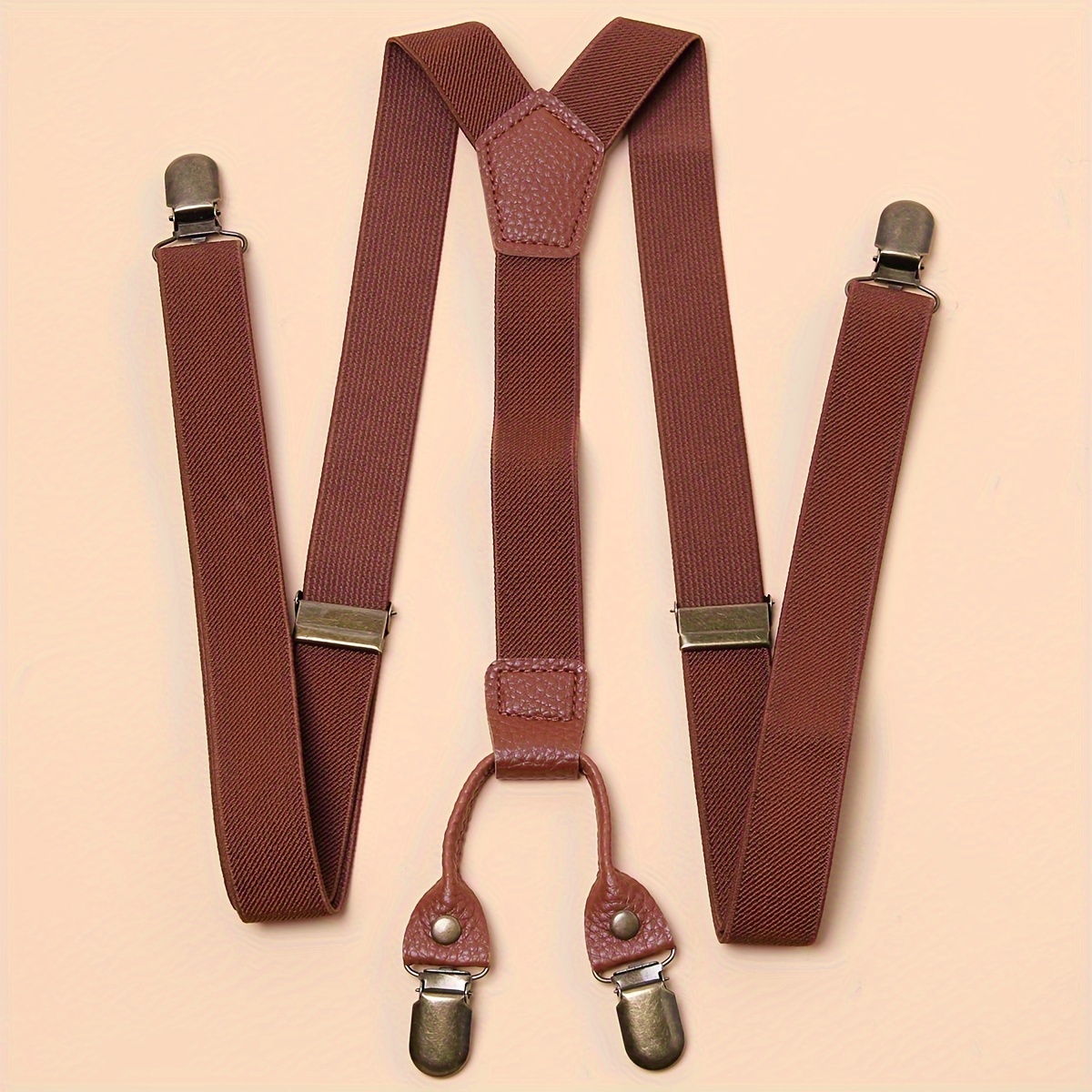 TEMU Vintage Style Men's Suspenders - Elastane Material With Rivet Details, Strappy , Woven With Medium Stretch, Adjustable Length - Classic Solid