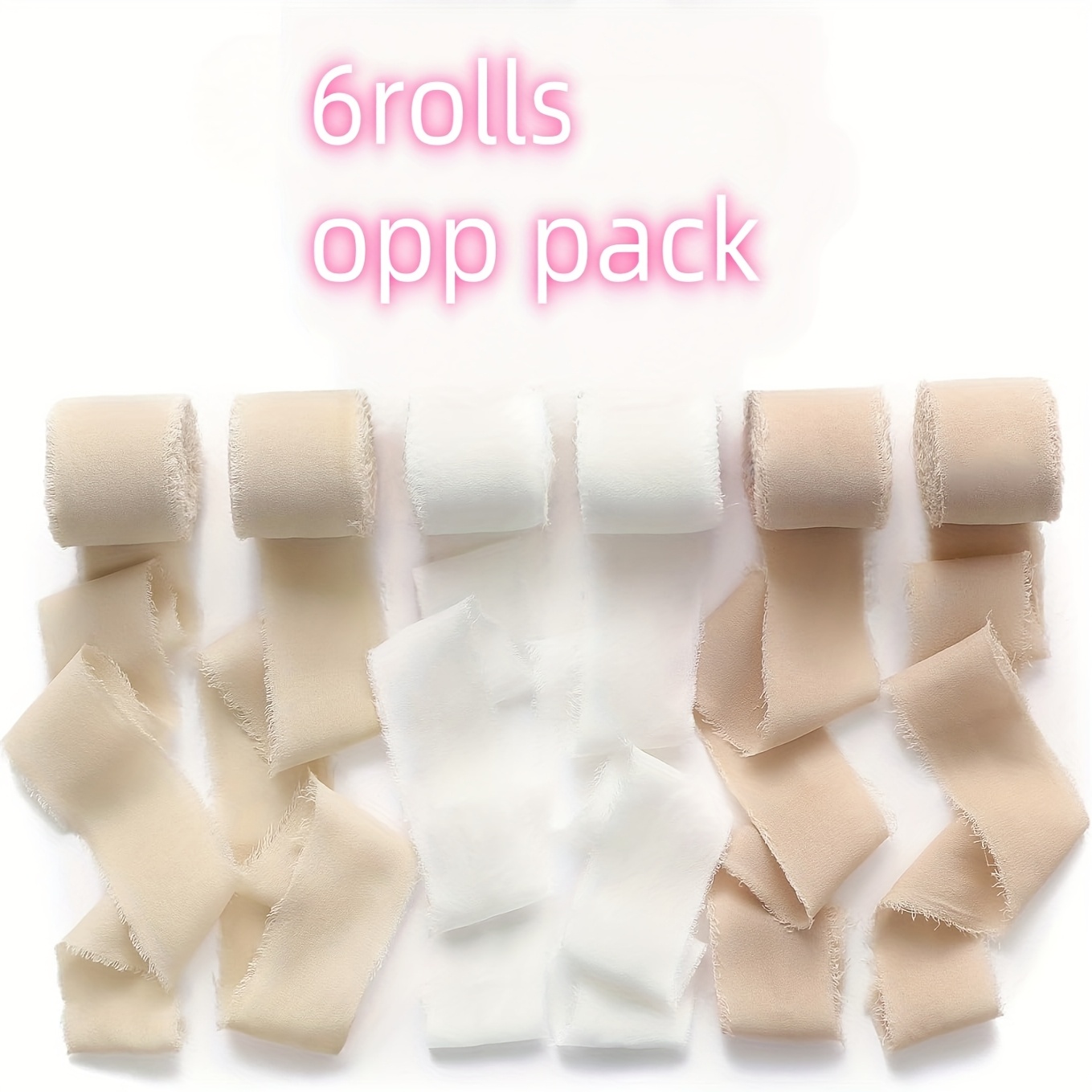 6 Rolls 4cm*5m Light Beige Frayed Chiffon Ribbon For Bouquet Gift Box Packaging Material, Holiday Decoration
