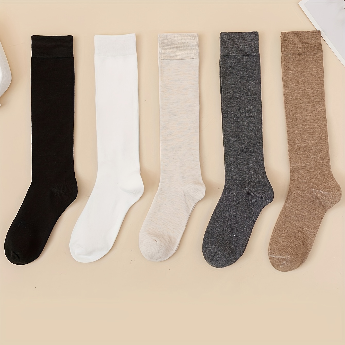Image of 5 Pairs Women's Mid-calf Socks, Classic Retro Colors Comfortable Fashion Easy All-match Preppy Style