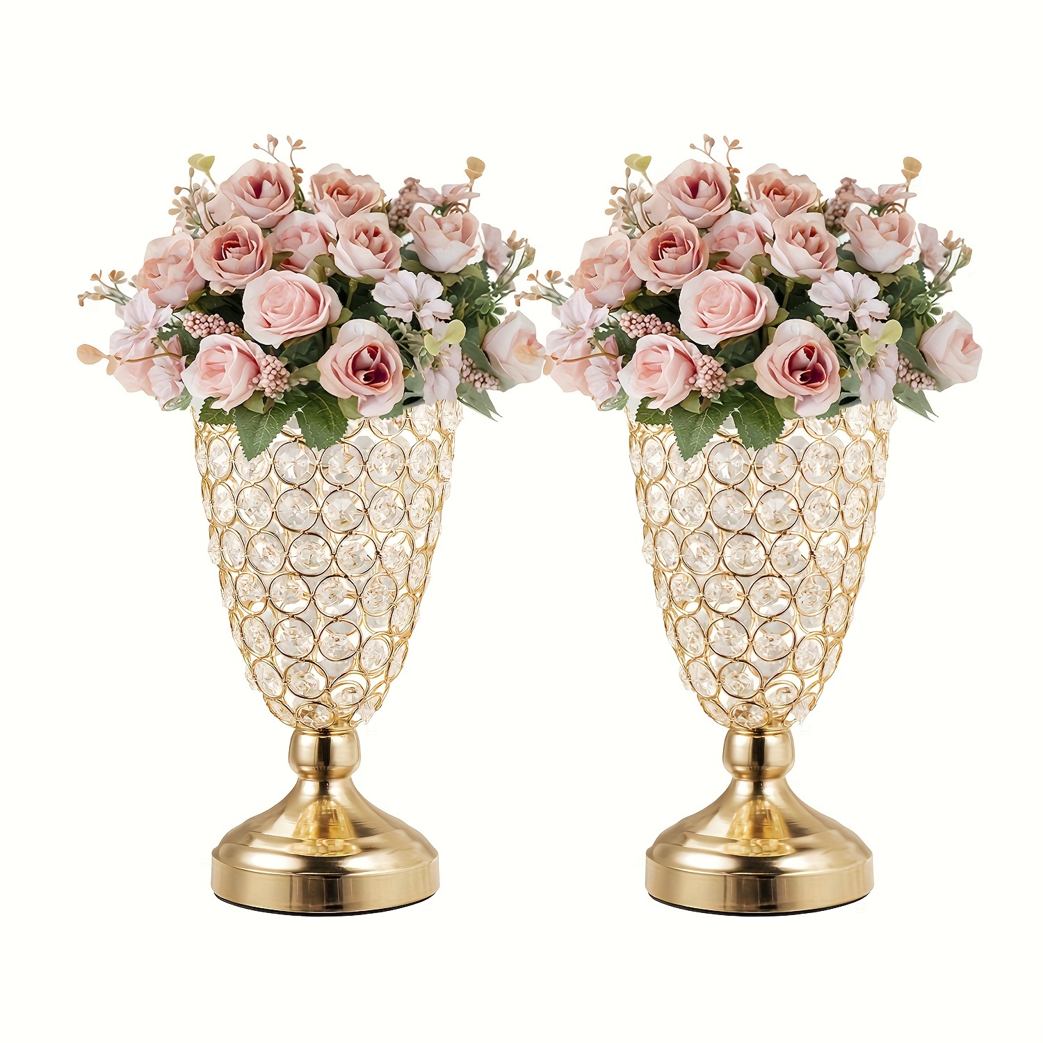 

2pcs Elegant Cylinder Vases - Sparkling Beaded Candle Holders For Centerpieces, Weddings, Dining Room Decor, And Like Christmas, Valentine's, Thanksgiving, Graduation - No Electricity Required