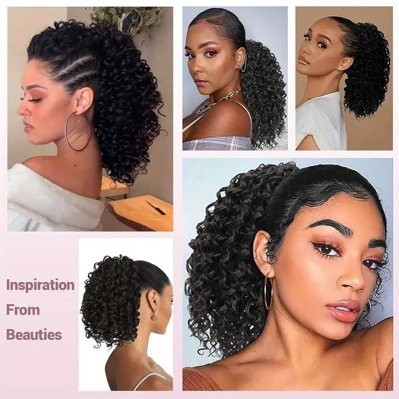 curly ponytail extension for women drawstring ponytail hair extensions 12 inch synthetic pony tail mix ponytail with 2 clips hairpiece for daily party details 9