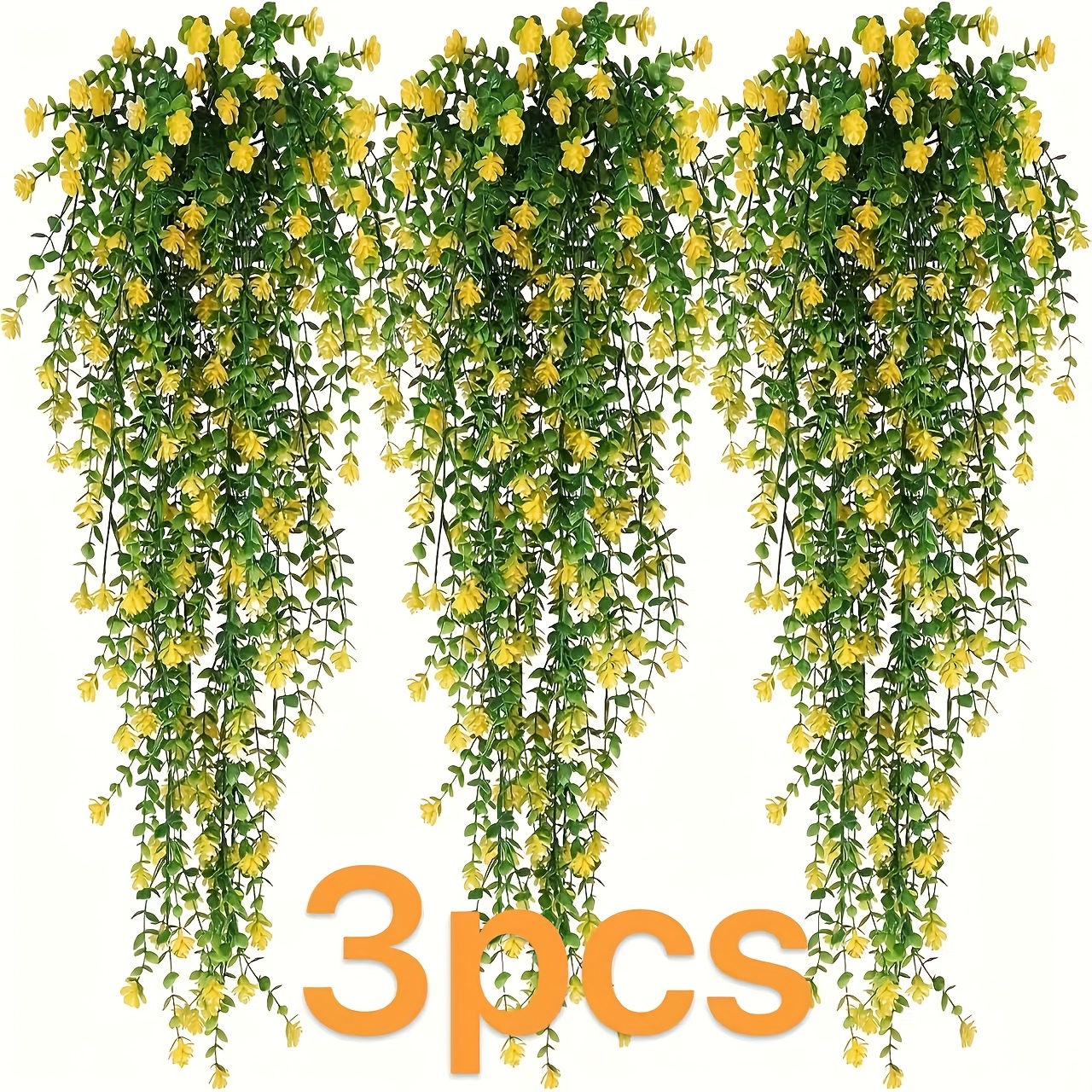 3pcs of anti-UV artificial hanging plants, suitable for home and garden decoration - lush green leaves paired with yellow flowers - suitable for weddings, engagements, Christmas, - indoor/outdoor, no container needed, perfect for Thanksgiving