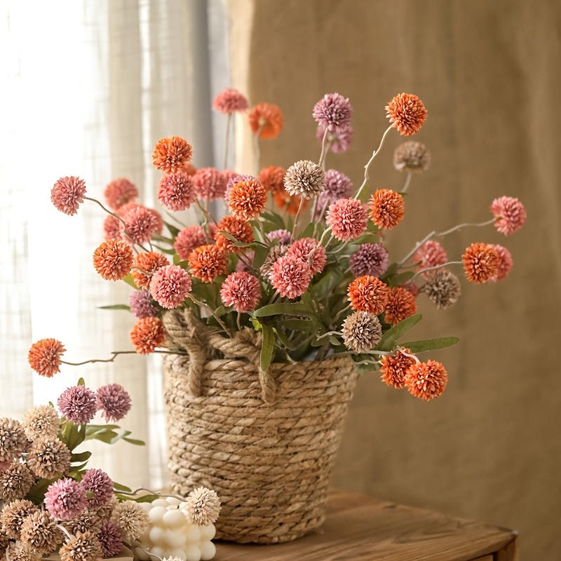 

8pcs Vibrant Artificial Dandelion Bouquet - Realistic 5-head Floral Arrangement In Pink, Orange, And For Home & Wedding Decor, Table Centerpieces, And Photo Props - No Container Needed