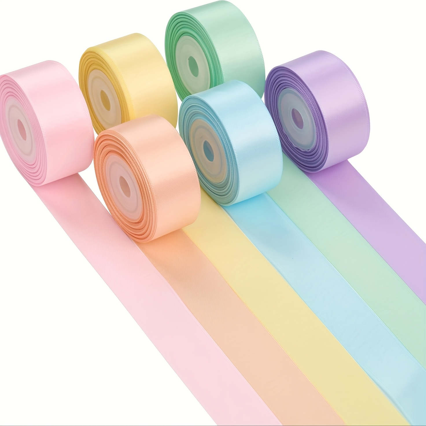 6 Rolls 9mm Width Pastel Satin Ribbon Gift Packaging Ribbon Set For Flower Bouquets, Crafts, Birthdays, Parties, Weddings, Easter Party Decorations - Total Length 27.43 Meters