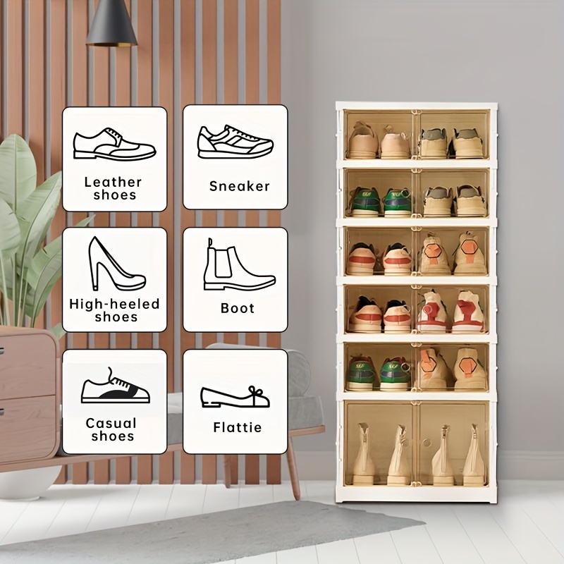 Caixa de Sapatos Dobrável de Montagem Fácil - Transparente, Organizador de Plástico Empilhável para Quarto, Sala de Estar, Entrada & Organizador de Sapatos para Dormitório, Organizador de Armazenamento de Sapatos para Armário de Baixo da Cama detalhes 9