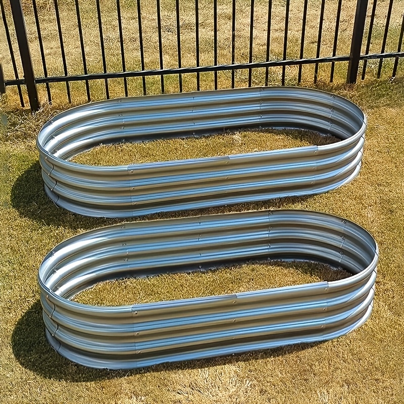 TEMU 2pcs Jardinières d'extérieur, plates de plantation galvanisées en métal pour légumes, fleurs, herbes et plantes, faciles à installer, ovale en